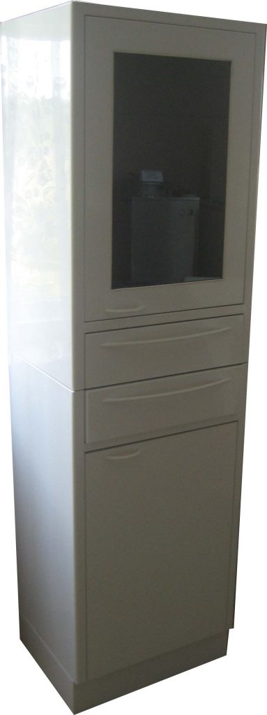 Шкаф-стойка СЕ 207 со стеклянной и металлической дверями и двумя ящиками